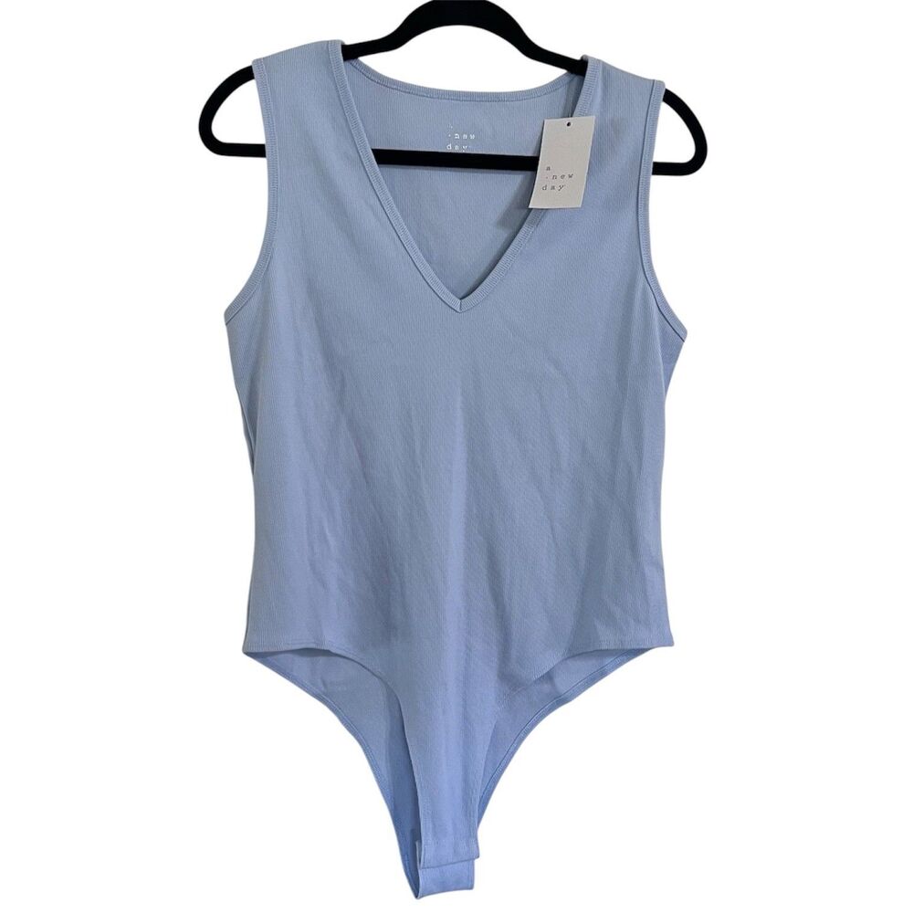 Womens XL Light Blue Tank Bodysuit A New Day Ribbed Size Extra Large NEW NWT